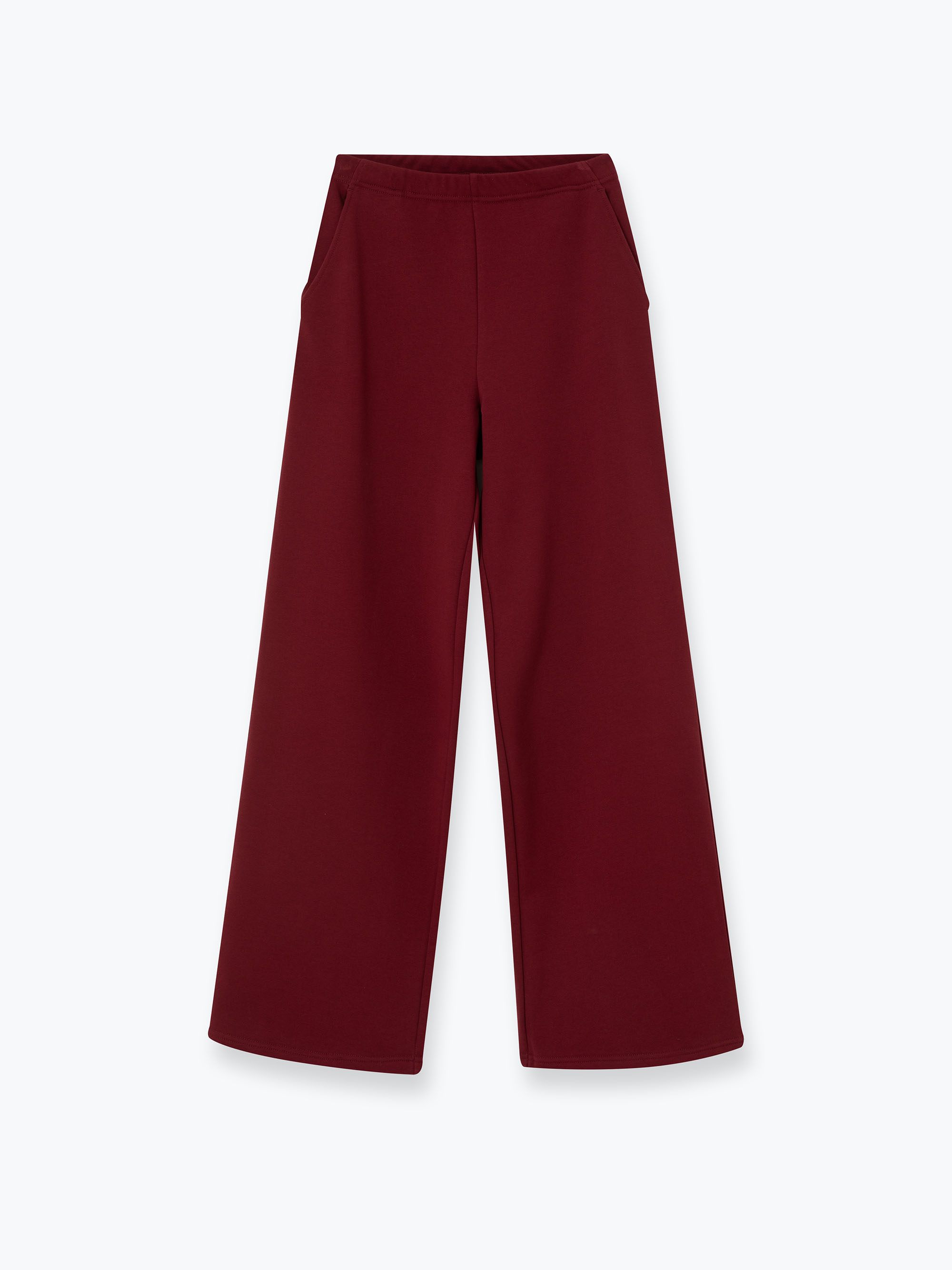 Bordowe szerokie spodnie z dresówki diagonalnej damskie SHORT